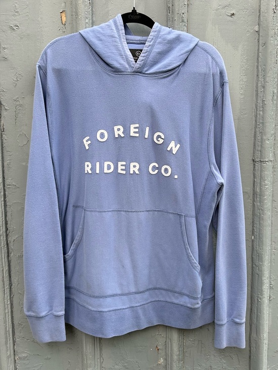 Foreign Rider Co, Tops - Foreign Rider Co Blue logo hoodie, size “4” (Large)
